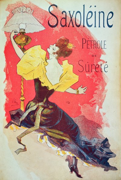 Poster publicidade &39;Saxoleine&39;, óleo de lâmpada de segurança de Jules Cheret